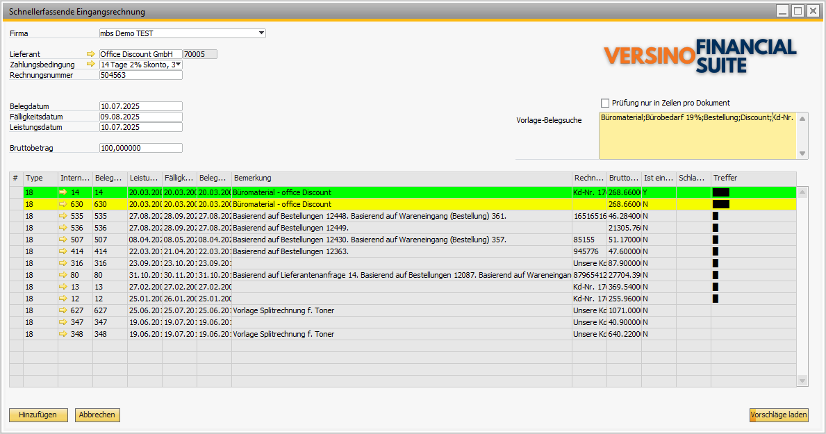 Anwendungsbeispiel: Der Fast Entry Dialog in Aktion
